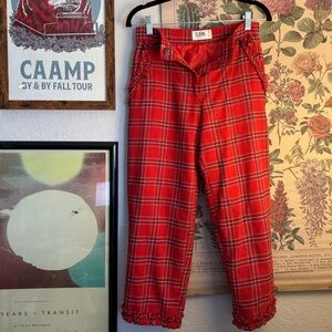 Mid-waist Vintage Red Plaid Trouser Pants